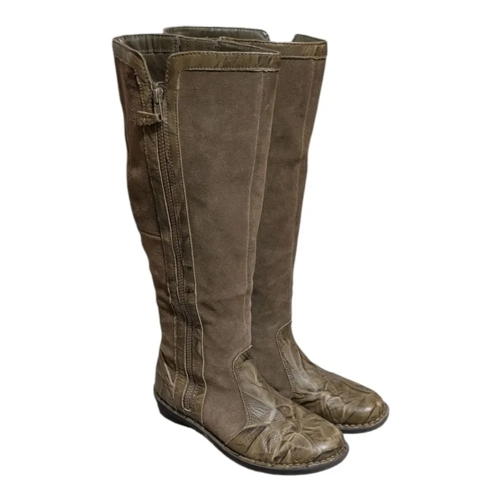 Clark Women's Olive Green suede leather boots side zip reptile look size 8M